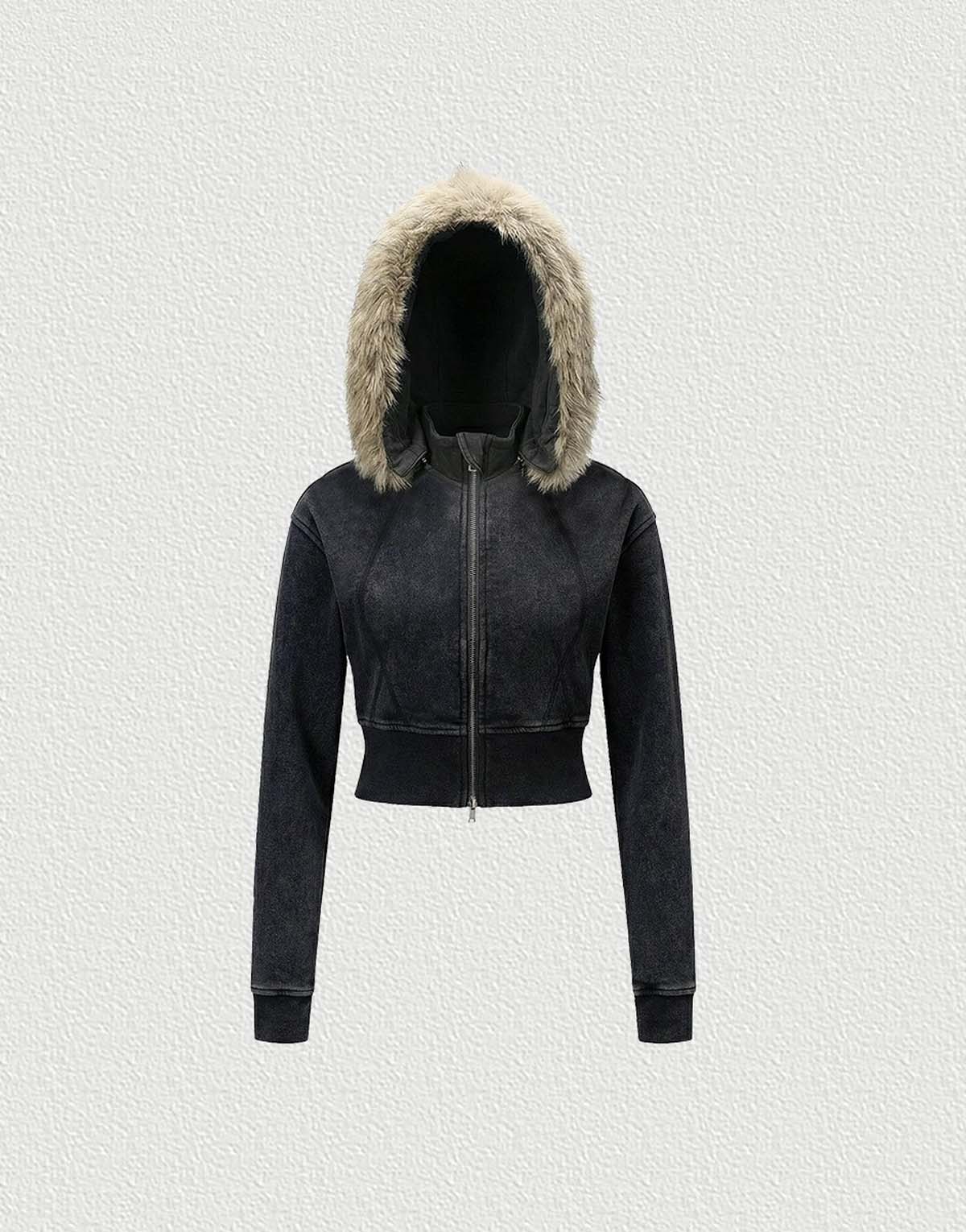 Women's High-End Detachable Fur Collar Hooded Lulu Sweatshirt-wh289-1